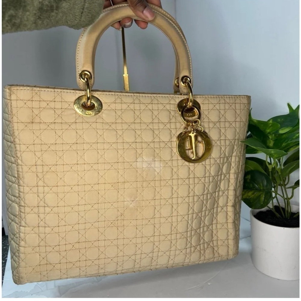 Christian dior Lady Dior Cannage Cream/off nylon quilted beige Handbag - Picture 10 of 13